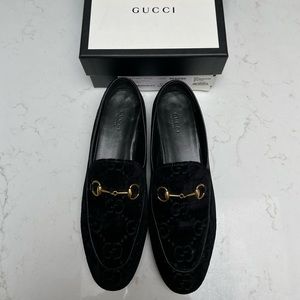 Gucci Jordaan Velvet Embossed Loafers